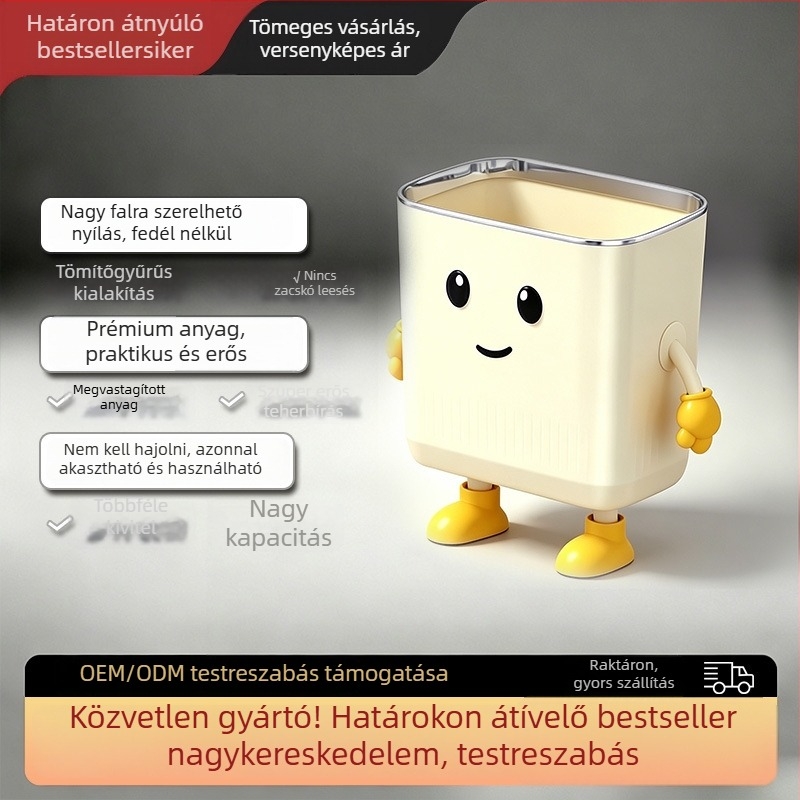 Fali szerelt háztartási szemetes – konyha és fürdőszoba, nagy kapacitású, négyzet alakú, műanyag, fedél nélkül