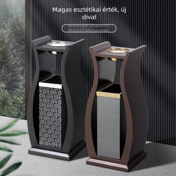 Rozsdamentes acél előcsarnoki kuka hamutartóval, ovális alakú, érintésre nyíló fedél, 12 L, felület ujjlenyomat-mentes, kereskedelmi használatra