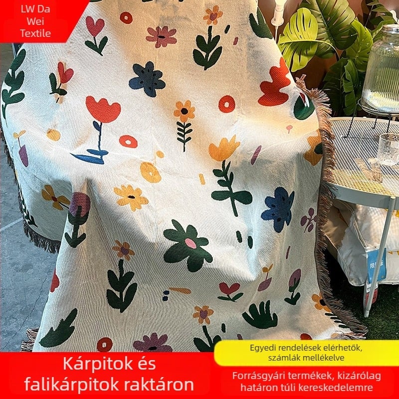 Személyre szabott virágos takaró szabadtéri használatra, kemping és piknik, dekoratív gobelin a kanapéra