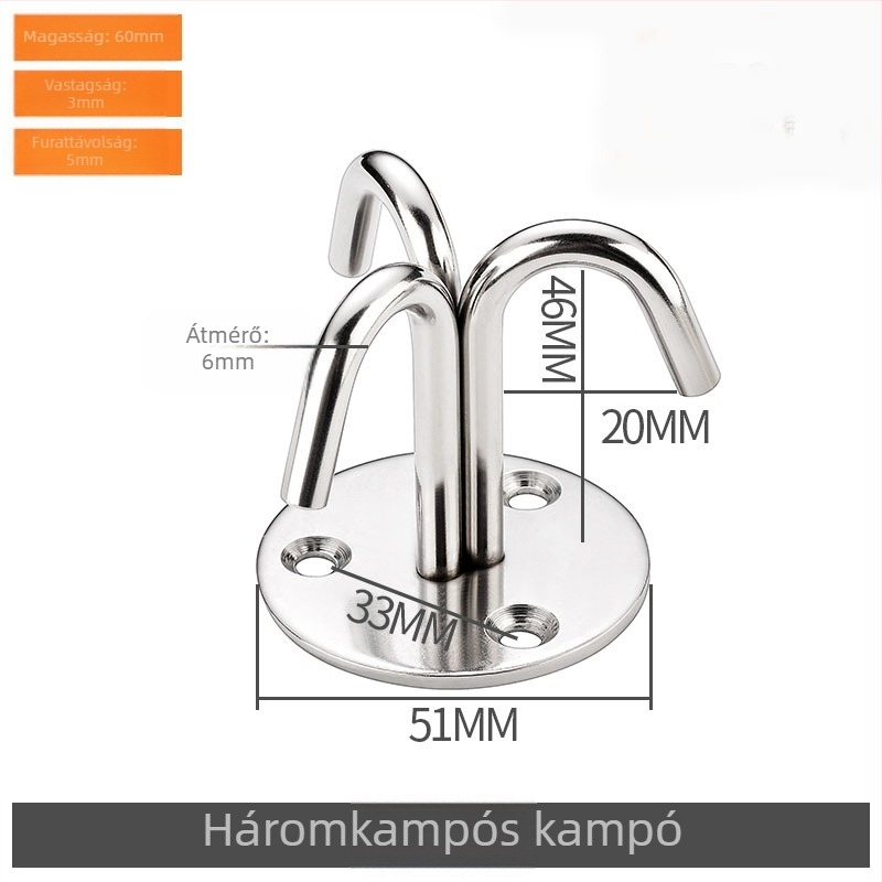 Rozsdamentes acélból készült mennyezeti kampó készlet: U‑formájú csúcskampó, kampó mennyezeti ventilátorhoz, homokzsák kampó, lámpa kampó, rögzítő kampó, fix kampó, vasgyűrű és tartozékok