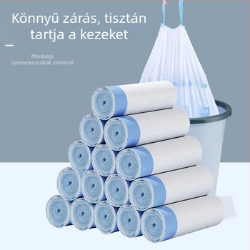 Megvastított húzóköteles szemeteszsákok háztartási használatra, fekete, nagy méret, hordozható, automatikus zárás, konyhai műanyag zacskók