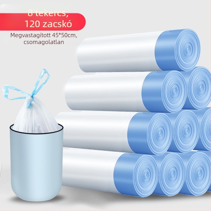 Megvastított húzóköteles szemeteszsákok háztartási használatra, fekete, nagy méret, hordozható, automatikus zárás, konyhai műanyag zacskók