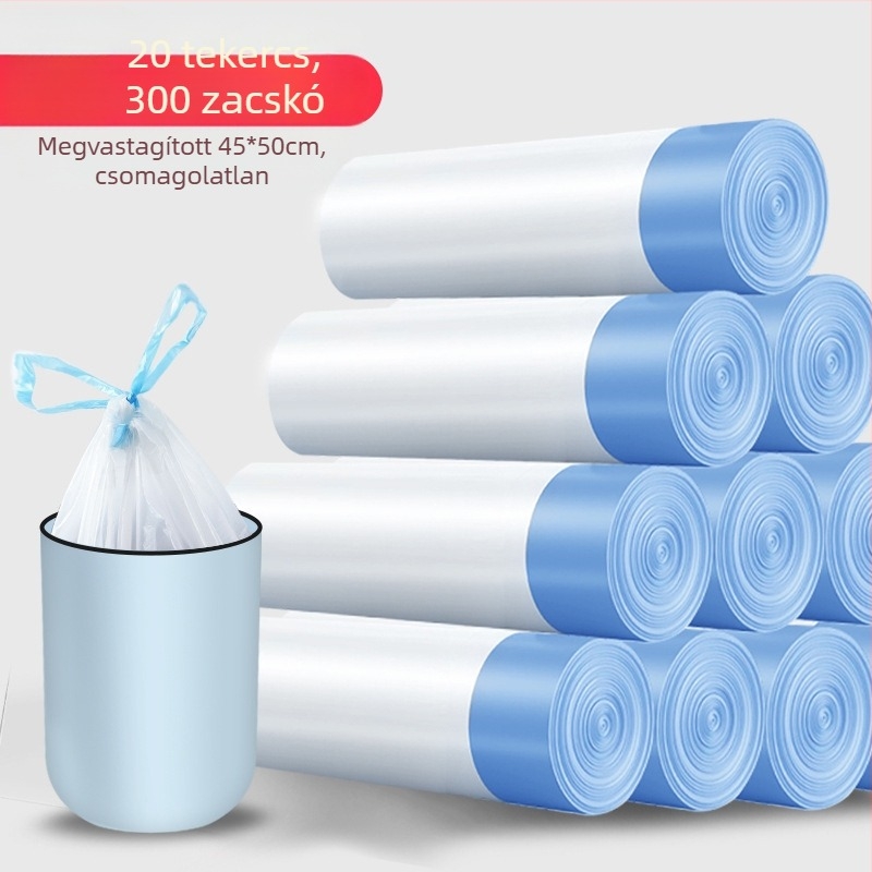 Megvastított húzóköteles szemeteszsákok háztartási használatra, fekete, nagy méret, hordozható, automatikus zárás, konyhai műanyag zacskók