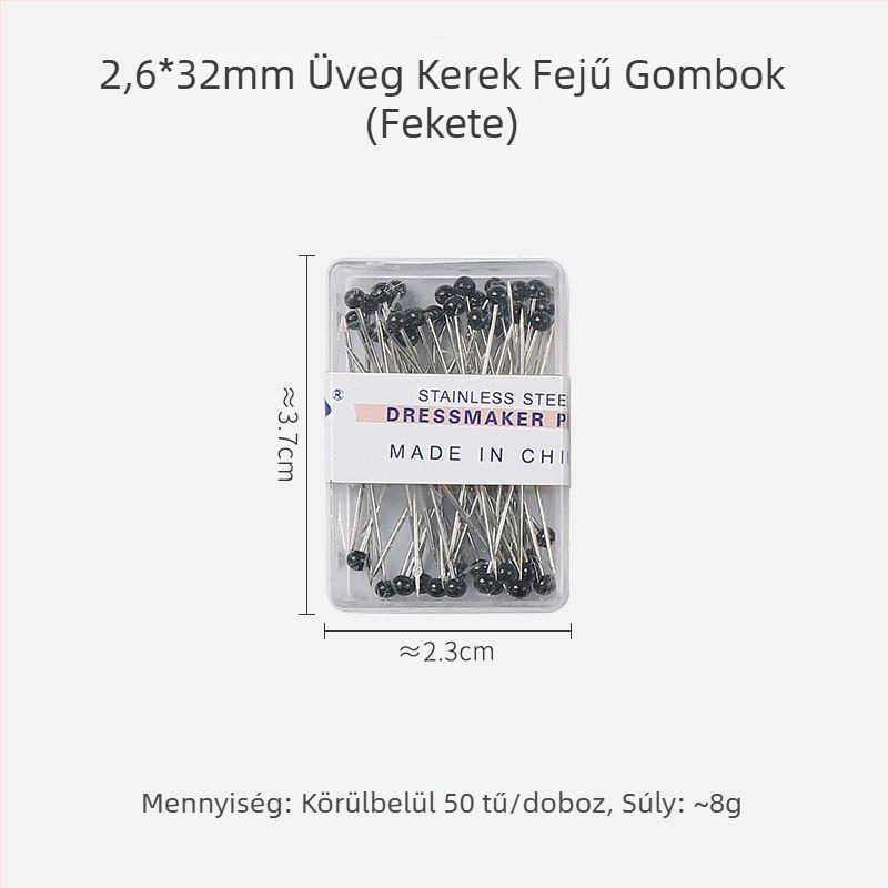 Gyöngyházfejű tűk ruhakészítéshez; nagy fejű, színes gyöngyös tűk pozicionálásra és varrásra