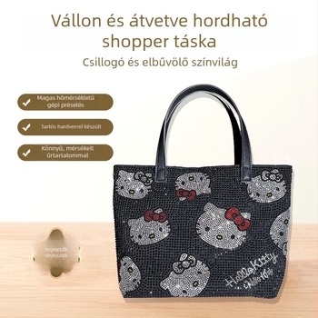 Kanvas tote táska kristályokkal, nyomtatott mintával, vállon hordható és crossbody