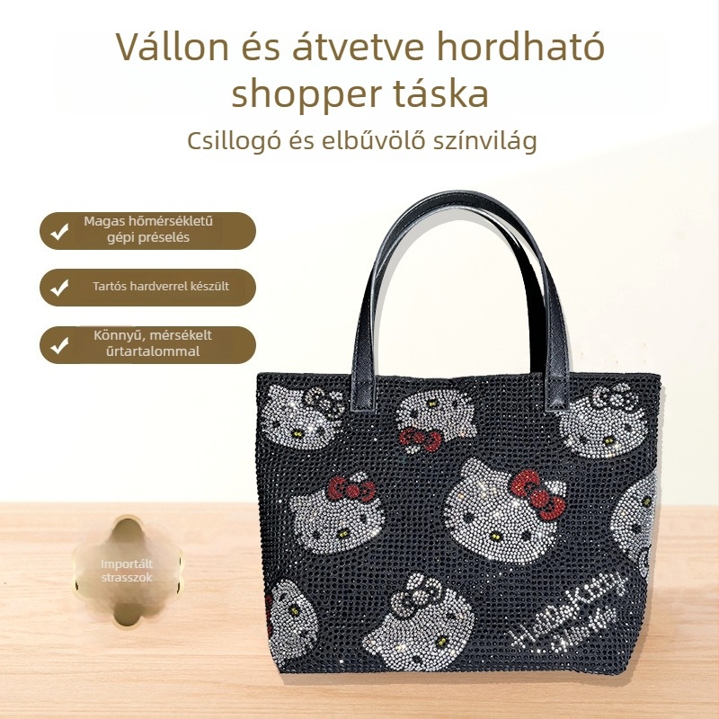 Kanvas tote táska kristályokkal, nyomtatott mintával, vállon hordható és crossbody