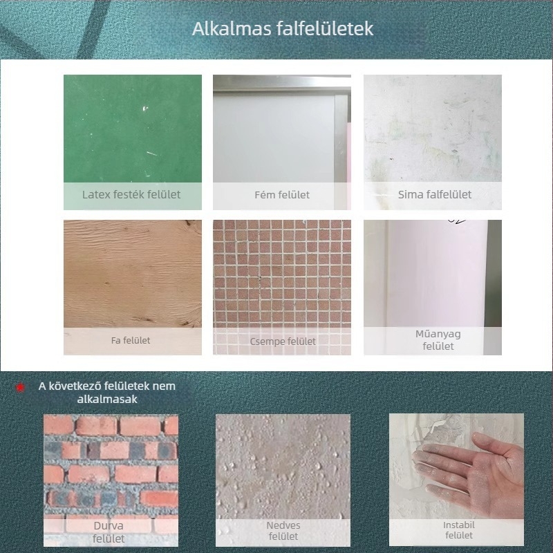 Latex festékekkel festett falakhoz készült, átlátszó védőfólia, elektrosztatikus tapadással, nem károsítja a fehér falat, vízálló fali matrica