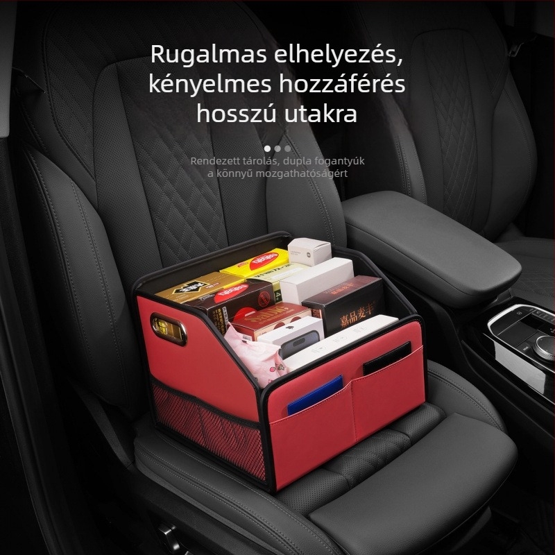 Bőr autó csomagtartó szervező, több rekesz, összecsukható, testreszabható, fogantyúval