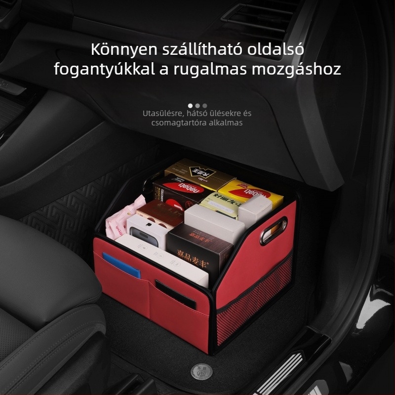 Bőr autó csomagtartó szervező, több rekesz, összecsukható, testreszabható, fogantyúval