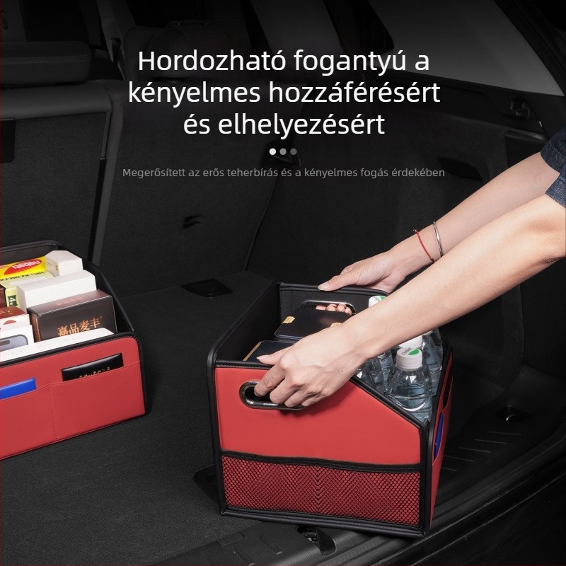 Bőr autó csomagtartó szervező, több rekesz, összecsukható, testreszabható, fogantyúval