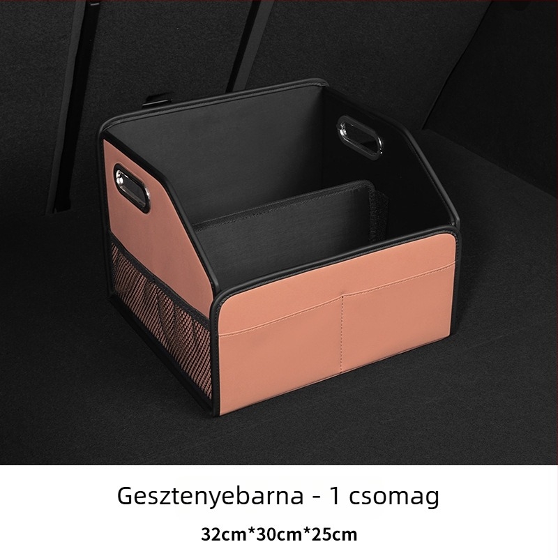 Bőr autó csomagtartó szervező, több rekesz, összecsukható, testreszabható, fogantyúval
