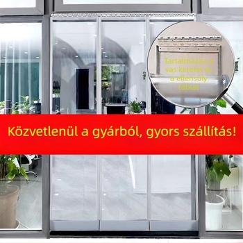 Mágneses ajtófüggöny, átlátszó PVC, szélálló és hidegálló elválasztó a klímához – kereskedelmi használatra