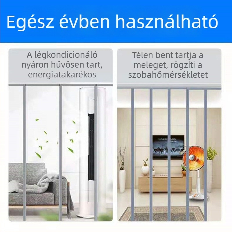 Mágneses ajtófüggöny, átlátszó PVC, szélálló és hidegálló elválasztó a klímához – kereskedelmi használatra