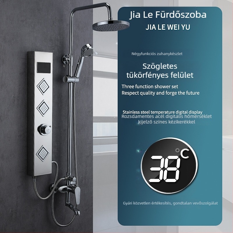Fali zuhanypanel 304 rozsdamentes acélból digitális kijelzővel és LED világítással
