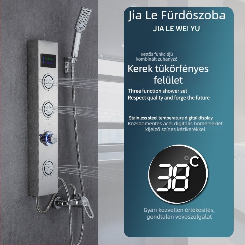Fali zuhanypanel 304 rozsdamentes acélból digitális kijelzővel és LED világítással