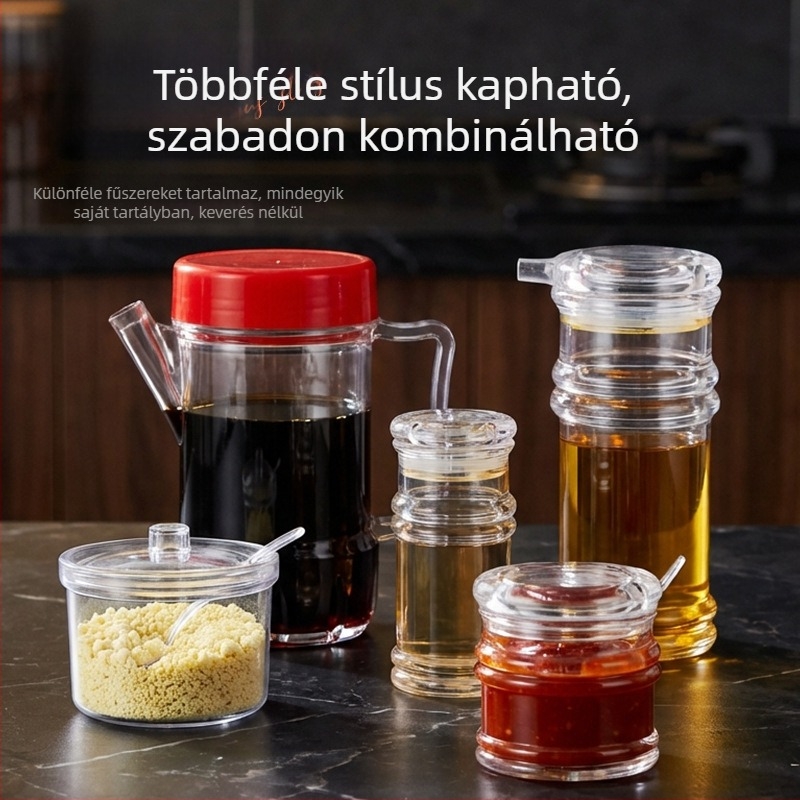 Akril ecettartó és műanyag éttermi fűszer szett, borsszóróval és fűszerdobozzal