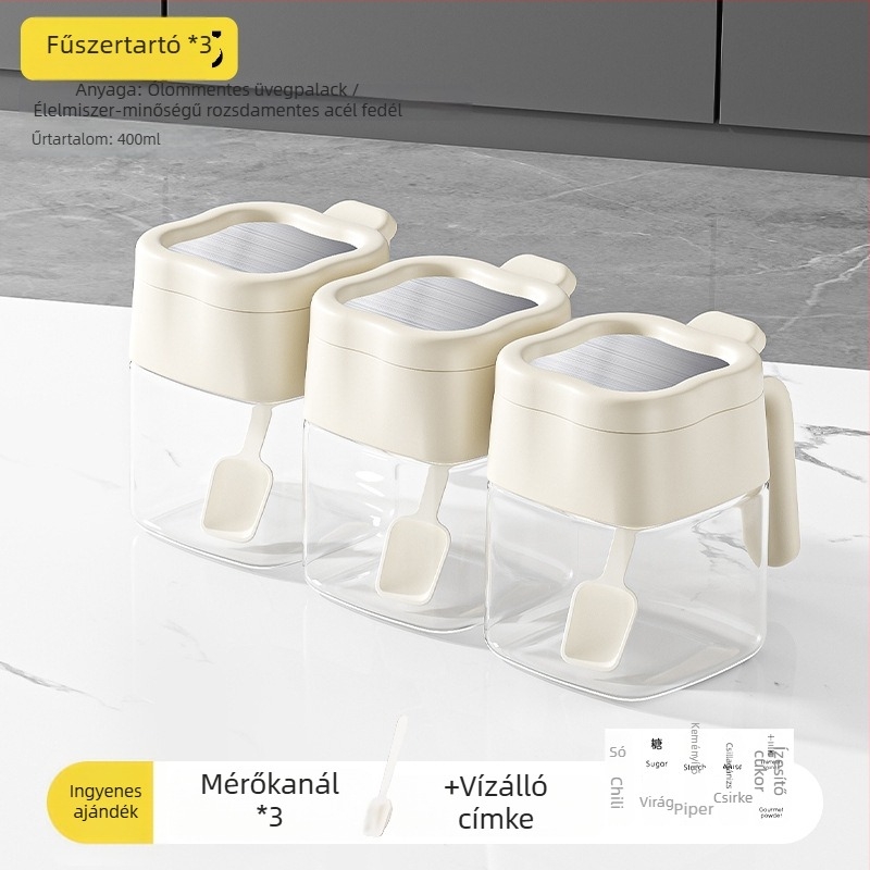 Üveg fűszertároló készlet – fűszertartók, üvegek és sótartó