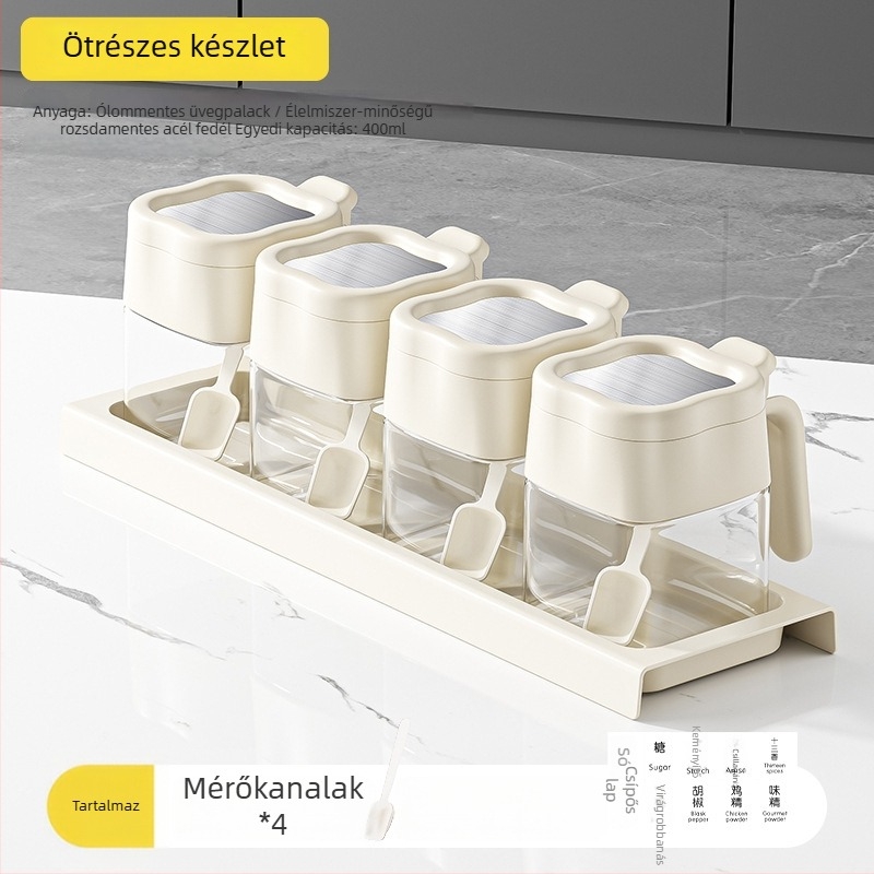 Üveg fűszertároló készlet – fűszertartók, üvegek és sótartó