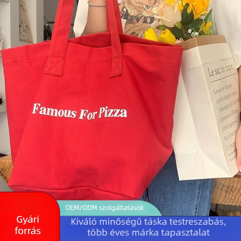 Személyre szabott piros vászon női táska, nagy kapacitású, mindennapi vállon átvihető táska, irodalmi-niche stílus