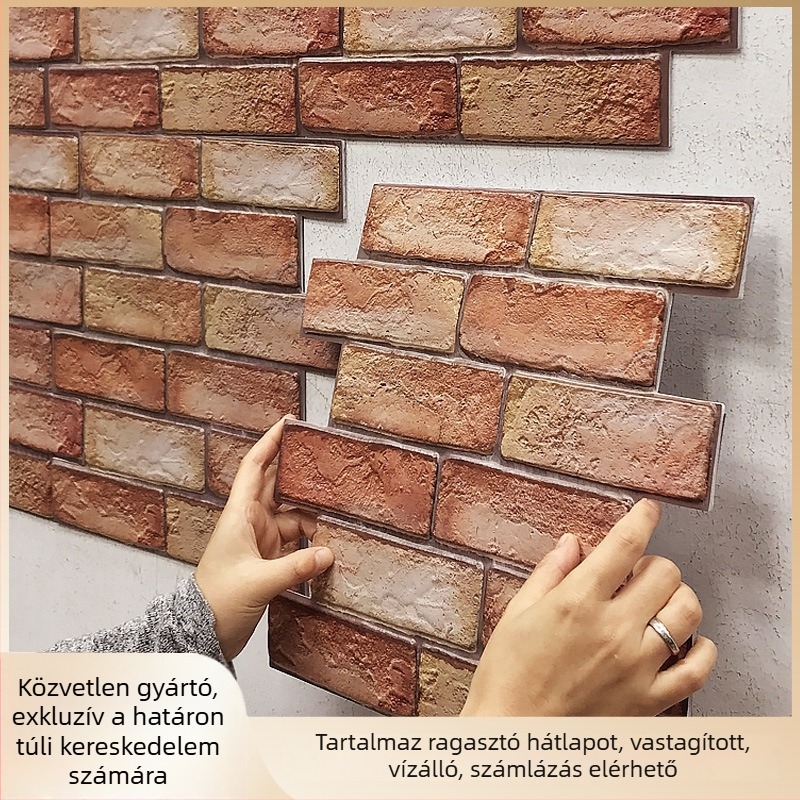 3D vörös tégla falikép, öntapadós, vízálló és nedvességálló, otthoni dekoráció, TV hátfal