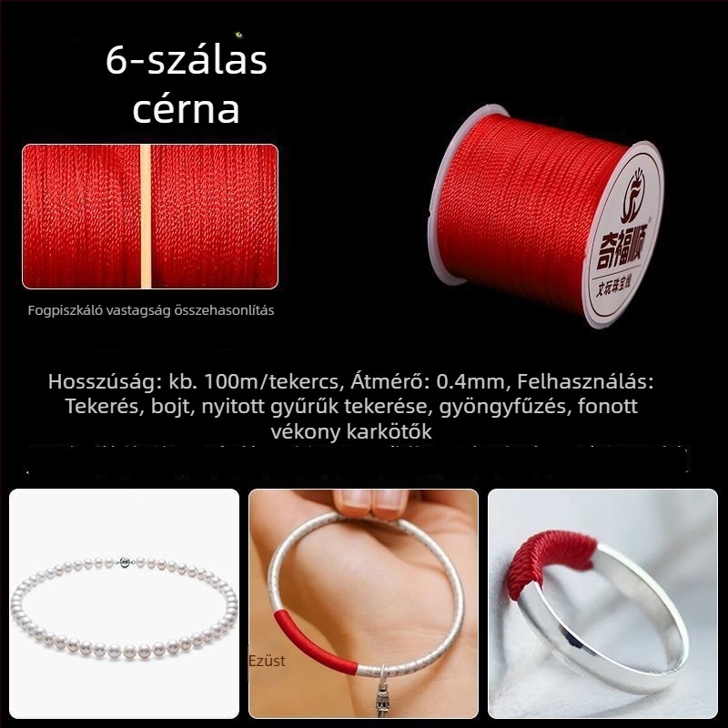 Piros fonalból készült karkötő medállal, kínai csomó, DIY ékszerkészítéshez