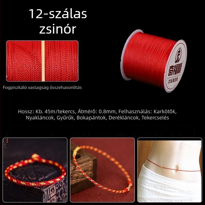 Piros fonalból készült karkötő medállal, kínai csomó, DIY ékszerkészítéshez