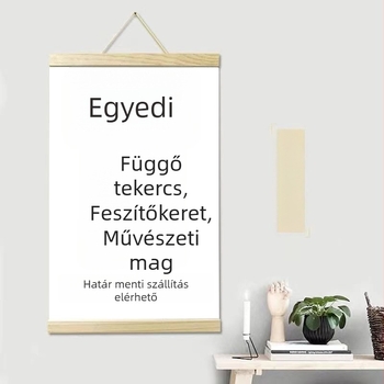 Keret nélküli vászontekercs, fa rudakkal — modern minimalist dekoráció