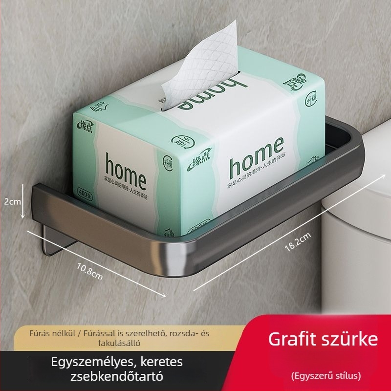 Fali WC-papírtartó papírdoboz és telefon-tárolóval, fürdőszoba, grafitszürke