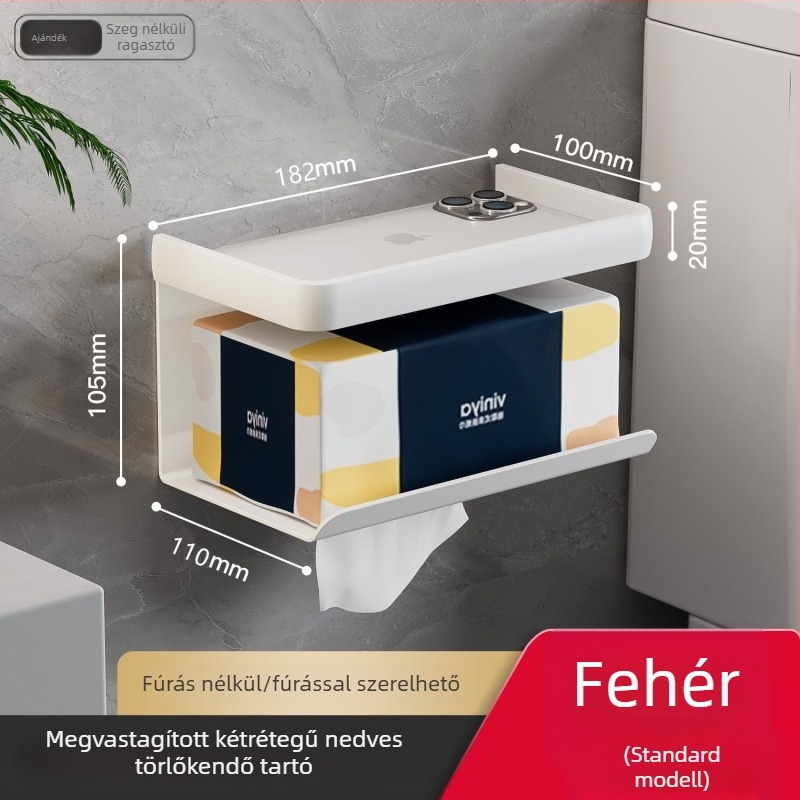 Fali WC-papírtartó papírdoboz és telefon-tárolóval, fürdőszoba, grafitszürke