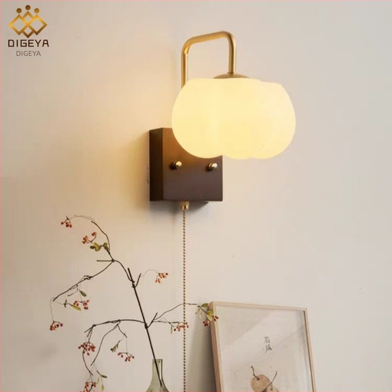 Diószínű modern LED falikar, új kínai stílus, hálószoba vagy dolgozószoba számára, kínai ihletésű dizájn