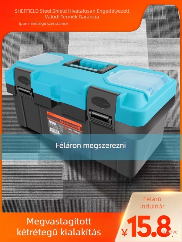 Steel Shield műanyag szerszámosláda fogantyúval, otthoni többfunkciós tároló doboz, villanyszerelői/ipari osztály, megerősített falak