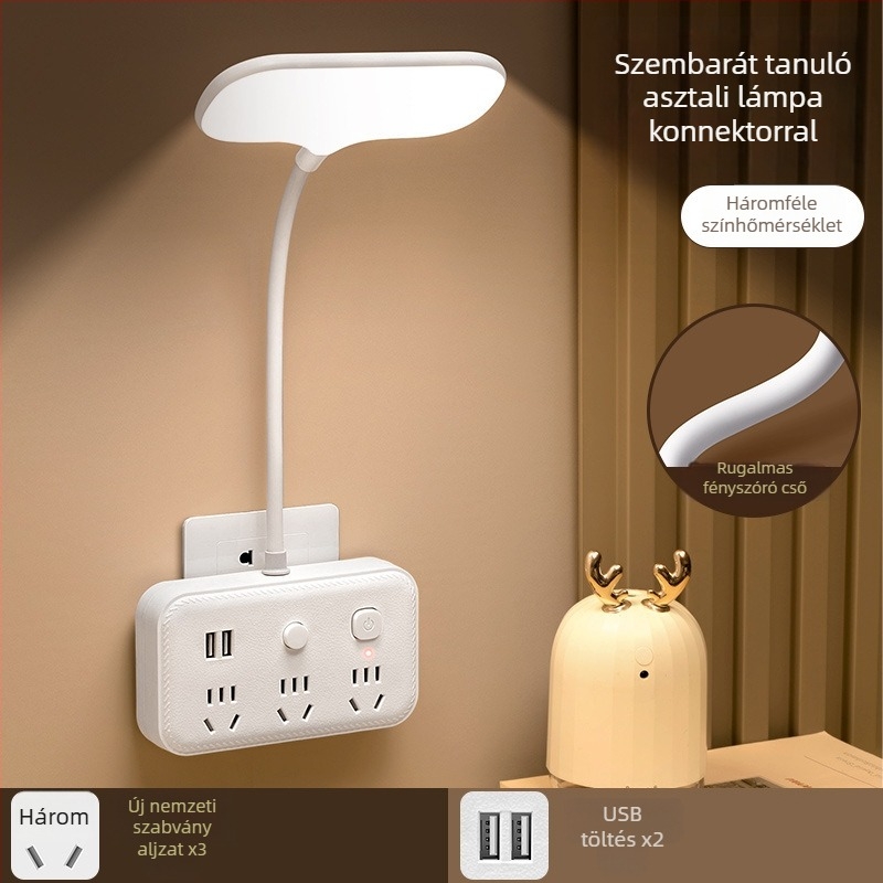 USB-tápellátású éjszakai fény éjjeliszekrényre és asztalra, üveg árnyékolóval