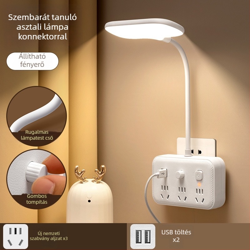 USB-tápellátású éjszakai fény éjjeliszekrényre és asztalra, üveg árnyékolóval