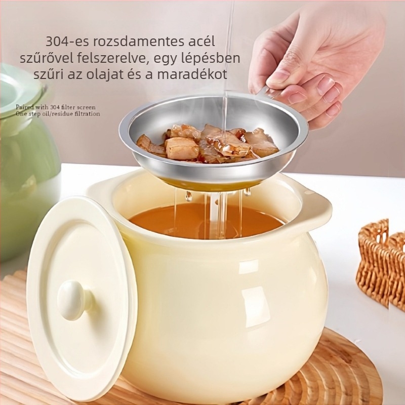 Háztartási kerámia zsír- és fűszertartály szűrővel, hőálló, nagy kapacitású olaj- és chiliolajtartály