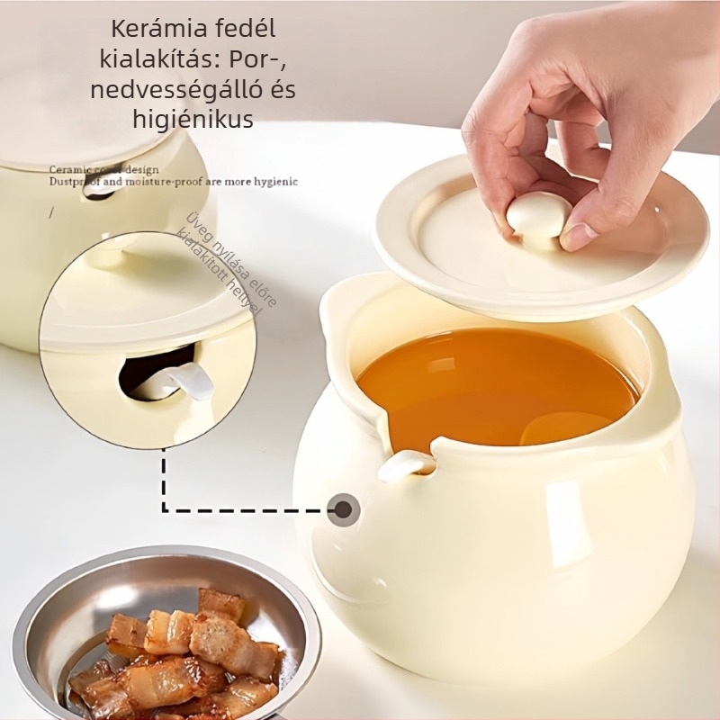 Háztartási kerámia zsír- és fűszertartály szűrővel, hőálló, nagy kapacitású olaj- és chiliolajtartály