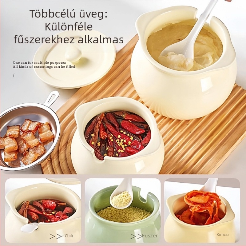 Háztartási kerámia zsír- és fűszertartály szűrővel, hőálló, nagy kapacitású olaj- és chiliolajtartály