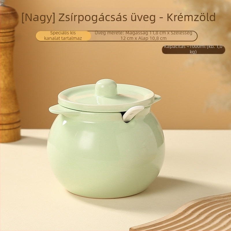 Háztartási kerámia zsír- és fűszertartály szűrővel, hőálló, nagy kapacitású olaj- és chiliolajtartály