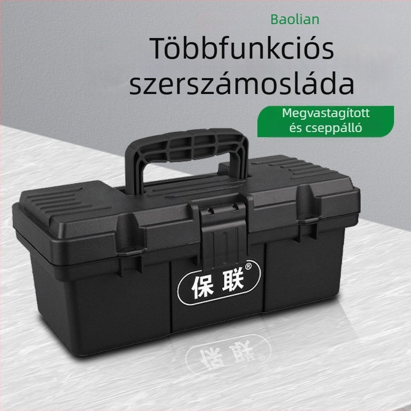 Ipari méretű, nagy műanyag szerszámtároló, hordozható, autóba szerelhető, többfunkciós otthoni karbantartáshoz és elektromos javításokhoz