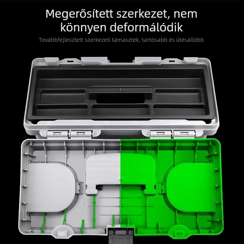 Ipari méretű, nagy műanyag szerszámtároló, hordozható, autóba szerelhető, többfunkciós otthoni karbantartáshoz és elektromos javításokhoz