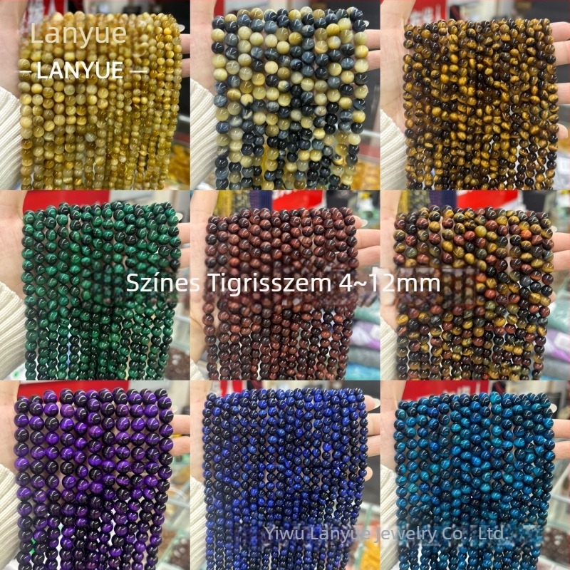 Színes tigriszem gömbölyű gyöngyök, 4 mm, DIY ékszerkészítéshez