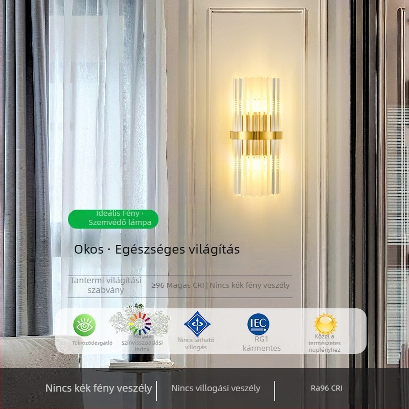 Fali lámpa kristály árnyékolóval, modern minimalista stílus, ideális a lépcsőházhoz és a nappali hátfalához, francia elegancia, modell 485L
