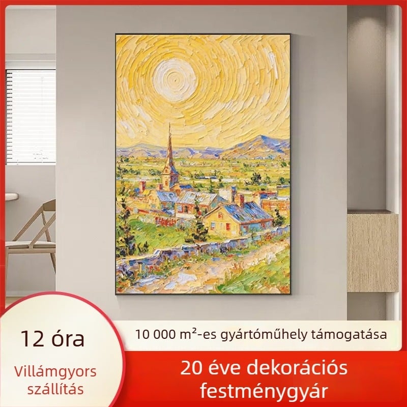 Dafen Village krém színű, absztrakt sárga város – nappali dekoratív festmény, francia stílusú tájkép-architektúra, előszoba falikép, egyedi festmény