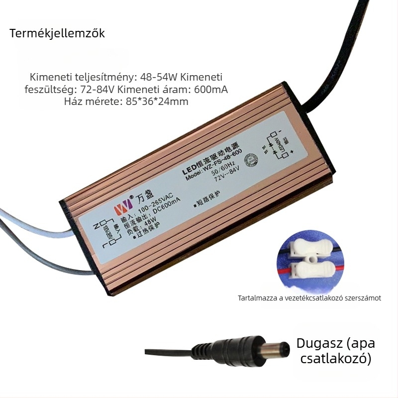 LED meghajtó tápegység, diódás egyenirányítóval és vízálló állandó áramú transzformátorral, panel LED-ekhez — 12/18/28/38/48W