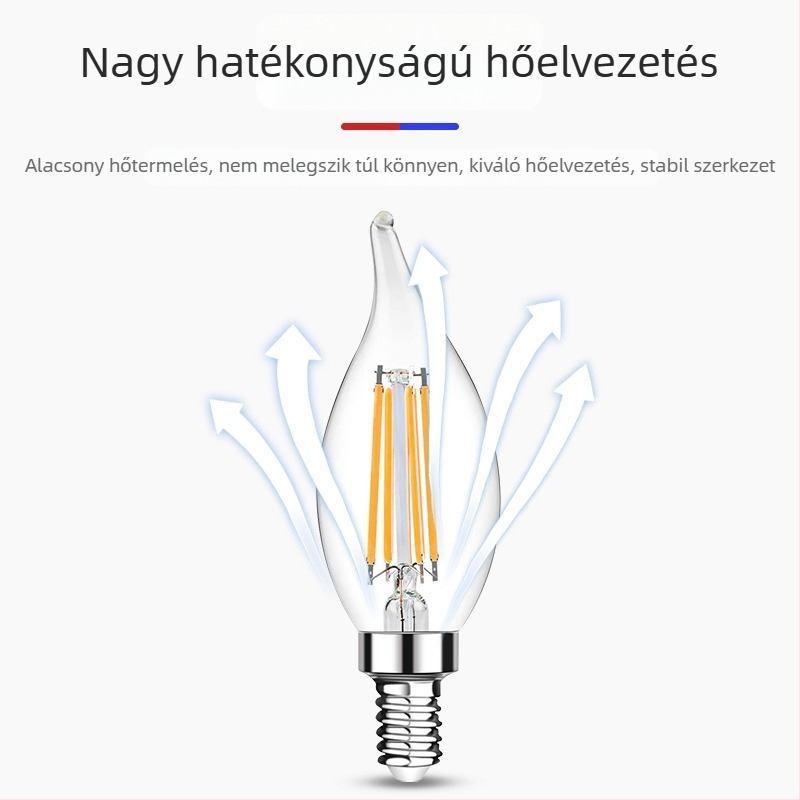 C35 Edison LED szálas izzó, átlátszó üveg, matt gyertyatípusú forma, vintage stílus