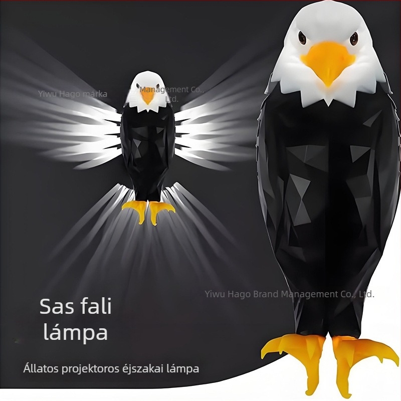 Fehérfejű sas falikar, LED-projektorral, újratölthető éjszakai fény