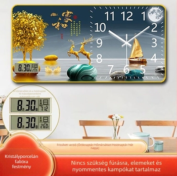 ZB19 Csendes elektromos falióra örök dátummal, keretes táj dekoratív festmény a nappaliba