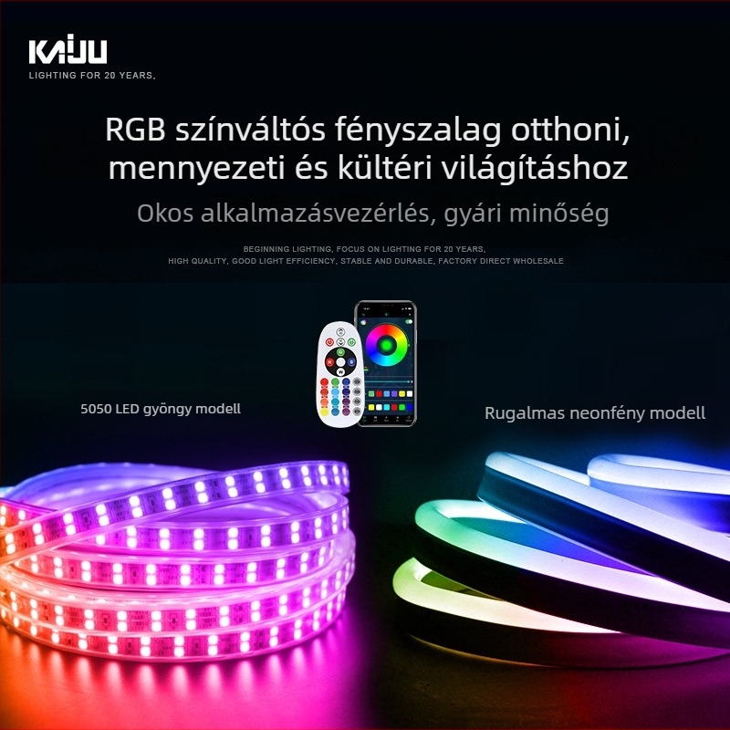 Intelligens Bluetooth-vezérlésű LED-szalag a nappali mennyezetére, neonhatás, hét színű színváltás, kültéri vízálló, 220V