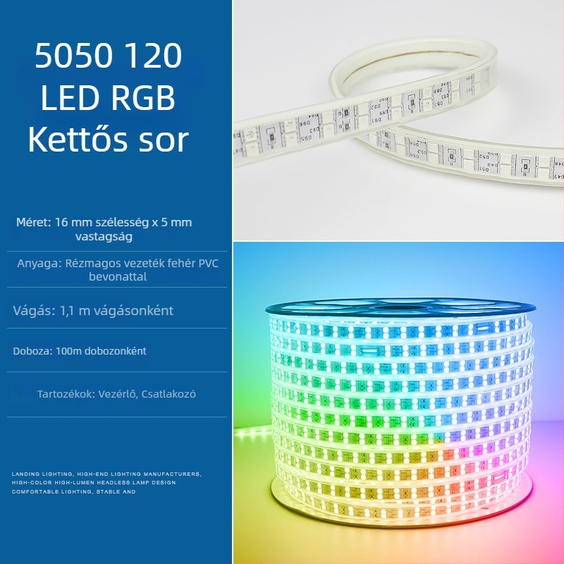 Intelligens Bluetooth-vezérlésű LED-szalag a nappali mennyezetére, neonhatás, hét színű színváltás, kültéri vízálló, 220V