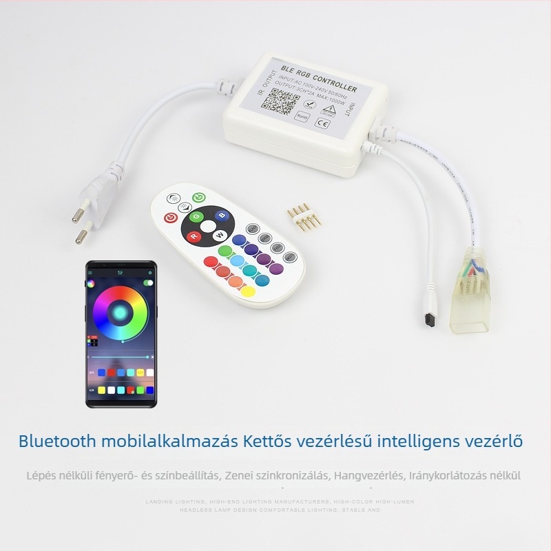 Intelligens Bluetooth-vezérlésű LED-szalag a nappali mennyezetére, neonhatás, hét színű színváltás, kültéri vízálló, 220V