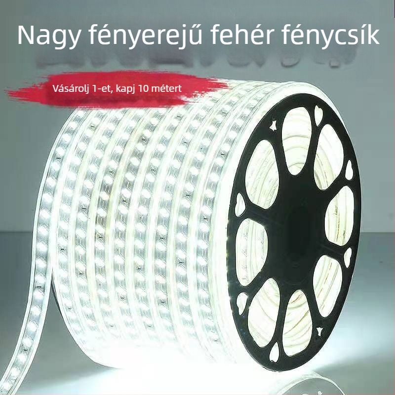 Kültéri vízálló LED-szalag – ultra‑fényes fehér fény, külső fal és alagút világítása, 220V